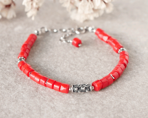 Bransoletka z czerwonym Koralem Oxy-Mini - II w srebrze
