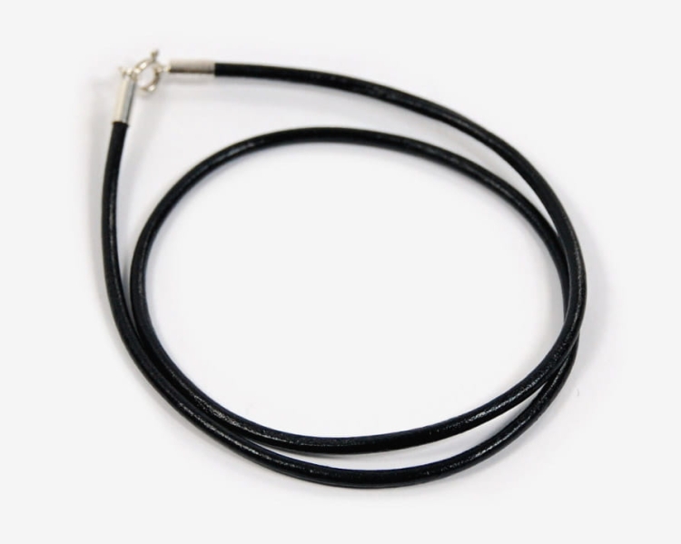Naszyjnik z czarnego rzemienia  3 mm w srebrze