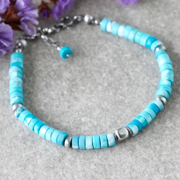 Bransoletka z Turkusów MINI talarki w srebrze oksydowanym