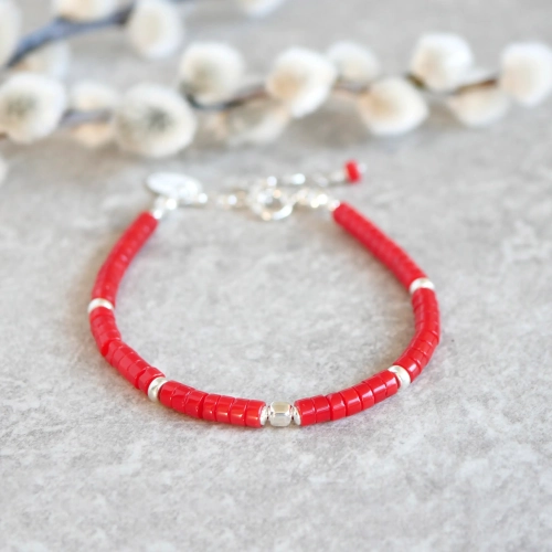 Bransoletka z naturalnym czerwonym Koralem Mini - II w srebrze