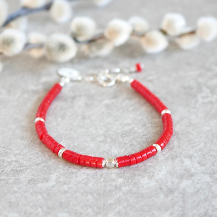 Bransoletka z naturalnym czerwonym Koralem Mini - II w srebrze