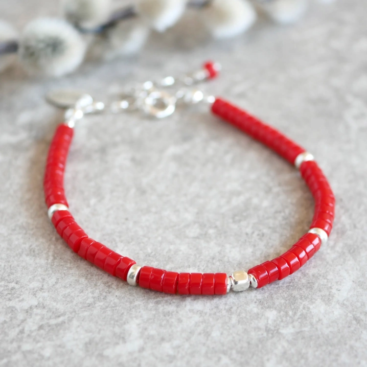 Bransoletka z czerwonym Koralem Mini - II w srebrze