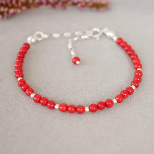 Bransoletka z czerwonym Koralem Mini w srebrze - wzór A