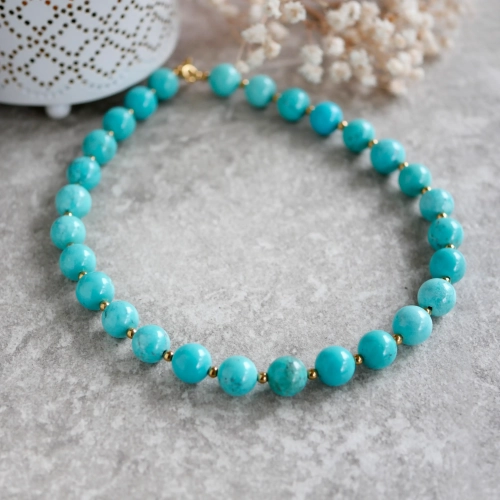 Naszyjnik z dużych turkusów w srebrze pozłacanym