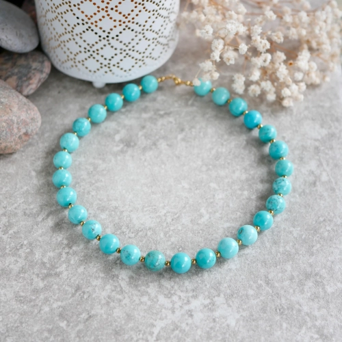 Naszyjnik z dużych turkusów w srebrze pozłacanym