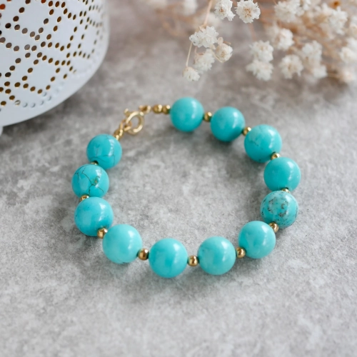 Bransoletka z dużych Turkusów w srebrze pozłacanym