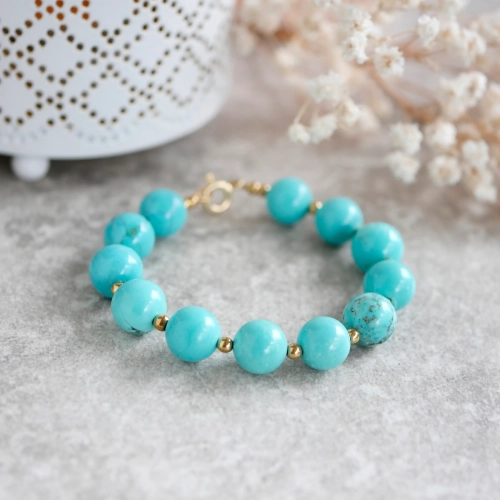 Bransoletka z dużych Turkusów w srebrze pozłacanym