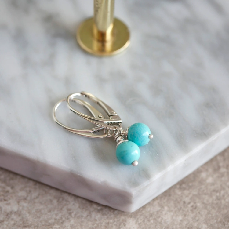 Kolczyki wiszące z turkusów MINI w srebrze - bigle angielskie