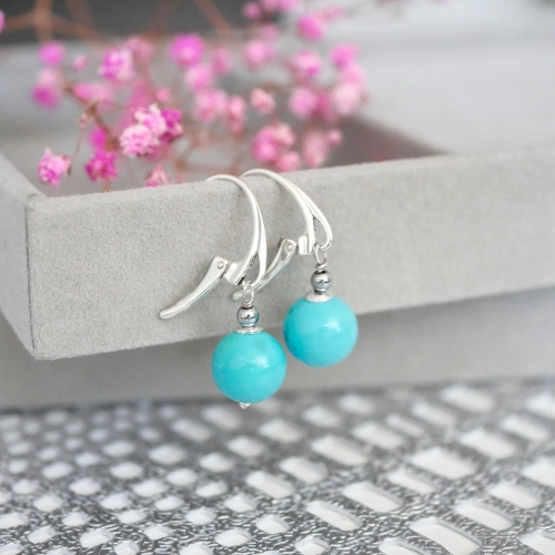 Kolczyki wiszące z dużych turkusów w srebrze - bigle angielskie