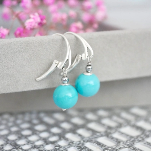 Kolczyki wiszące z dużych turkusów w srebrze - bigle angielskie