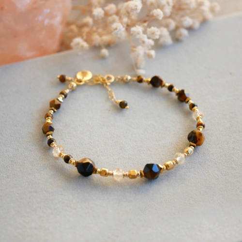 Bransoletka z tygrysiego oka i cytrynów w srebrze pozłacanym