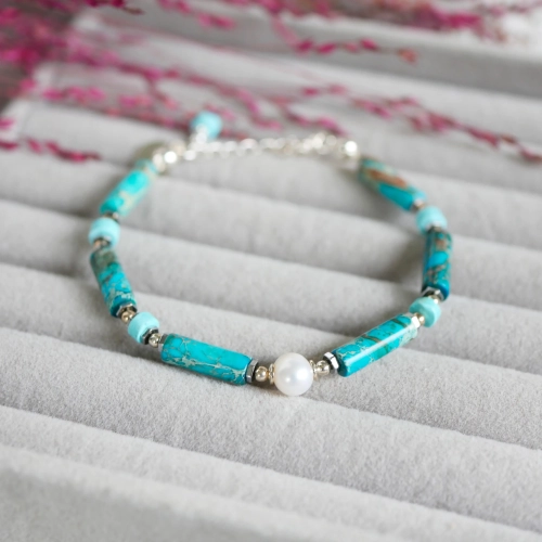 Bransoletka srebrna z Jaspisów Laguna Blue