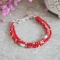 Potrójna bransoletka z czerwonego korala i pereł w srebrze 925