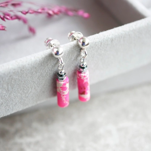 Kolczyki wiszące z Jaspisem Raspberry Glow w srebrze