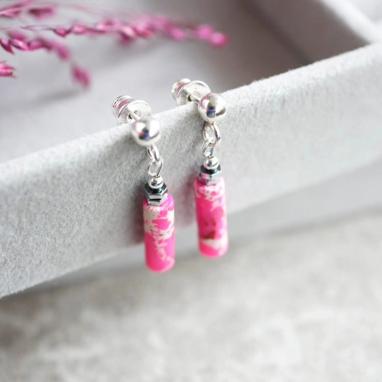 Kolczyki wiszące z Jaspisem Raspberry Glow w srebrze