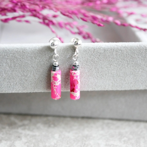 Srebrne Kolczyki wiszące z Jaspisem Raspberry Glow