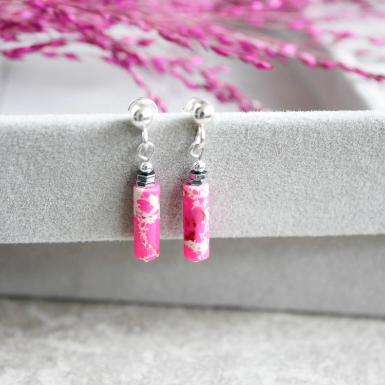 Srebrne Kolczyki wiszące z Jaspisem Raspberry Glow