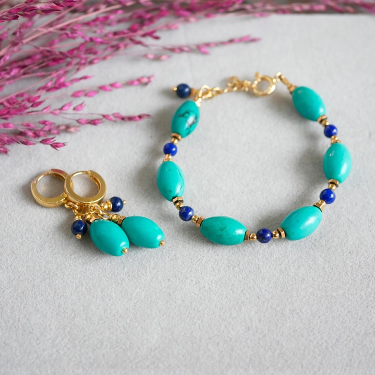 Bransoletka z turkusów i lapisu Blue Balance w srebrze 925 w komplecie z kolczykami