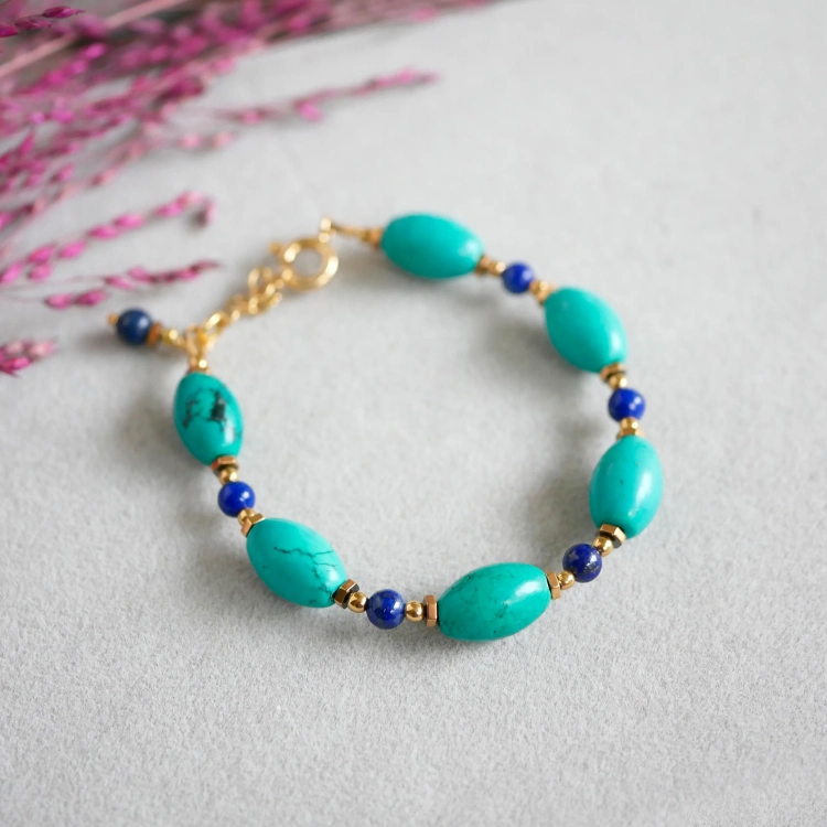 Bransoletka z turkusów i lapisu Blue Balance w srebrze 925 pozłacanym