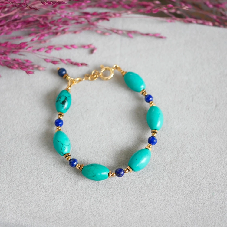 Bransoletka z turkusów i lapisu Blue Balance w srebrze pozłacanym