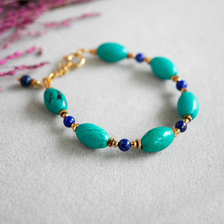 Bransoletka z turkusów i lapisu Blue Balance w srebrze 925