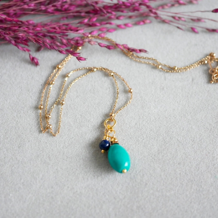 Pozłacany Naszyjnik z turkusem i lapisem Blue Balance