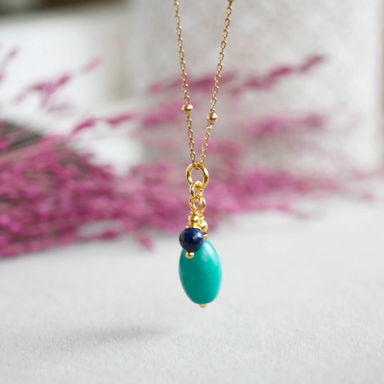 Naszyjnik z turkusem i lapisem Blue Balance w srebrze 925 pozłacanym