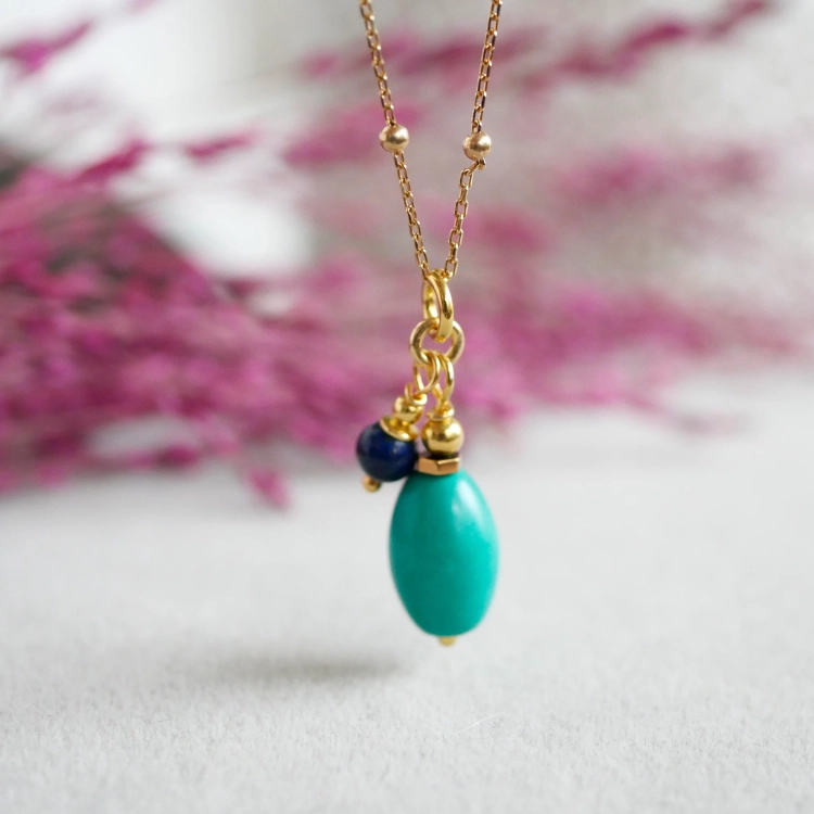 Naszyjnik z turkusem i lapisem Blue Balance w srebrze pozłacanym