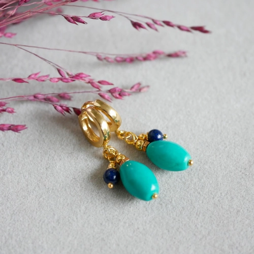 Kolczyki Blue Balance – turkus, lapis lazuli i srebro 925 pozłacane