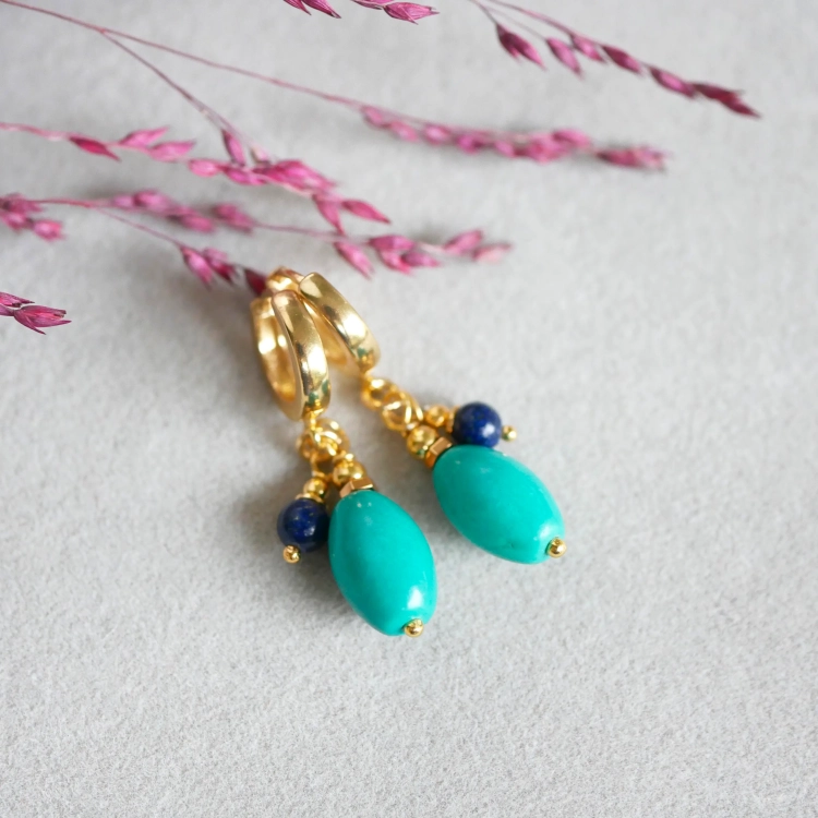 Pozłacane Kolczyki Blue Balance – turkus, lapis lazuli