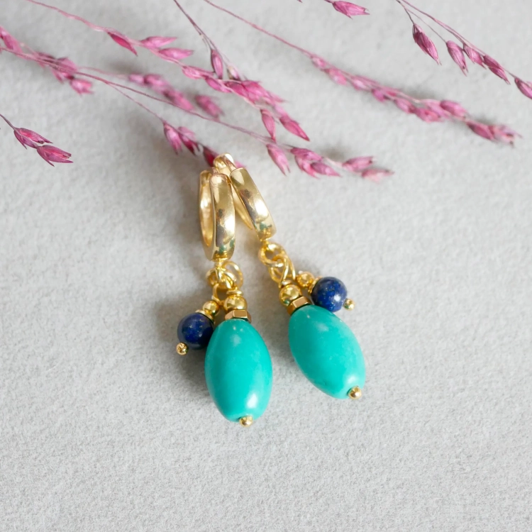 Pozłacane Kolczyki Blue Balance – turkus, lapis lazuli