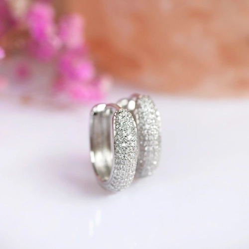 Srebrne Kolczyki LUMIÈRE Triple Pavé