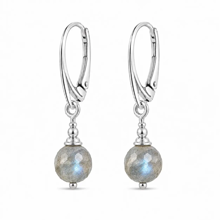 isilver - kolczyki MINI bigle angielskie - labradoryt fasetowany.webp