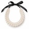Trzy rzędowy naszyjnik z białych pereł seashell z czarną tasiemką Pearl Couture