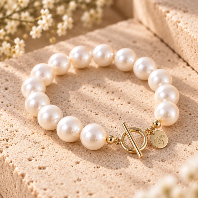 Bransoletka z białych pereł seashell Magnetic White Pearl - Toggle