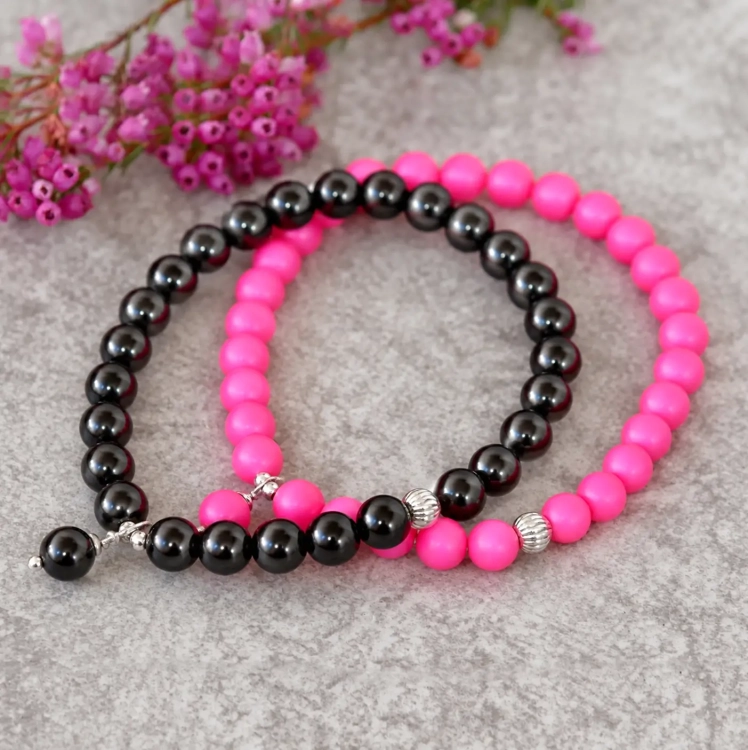 Bransoletka z pereł Swarovski Colors of Pearl - Mistic Black i Neon Pink