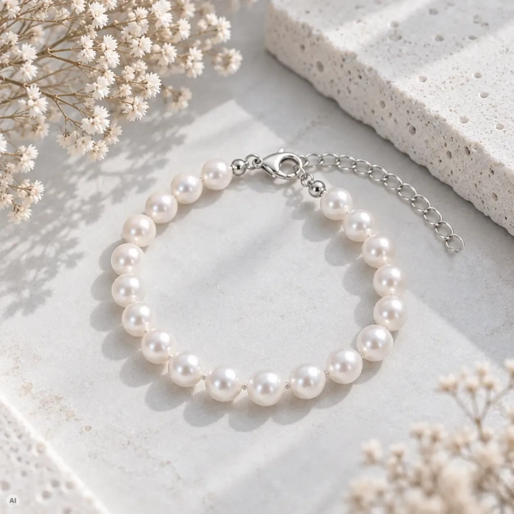 Bransoletka z pereł seashell Classic White Pearl - 6 mm